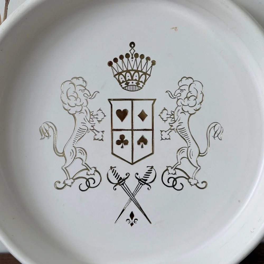 Mid Century Lions Crest Crown Gold and White Round Cocktail Bar Tray - 13”